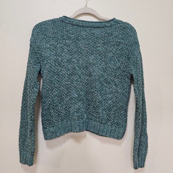 Peruvian Connection SzSm Green n White freckles mixed Cotton Sweater pullon top - Picture 2 of 13